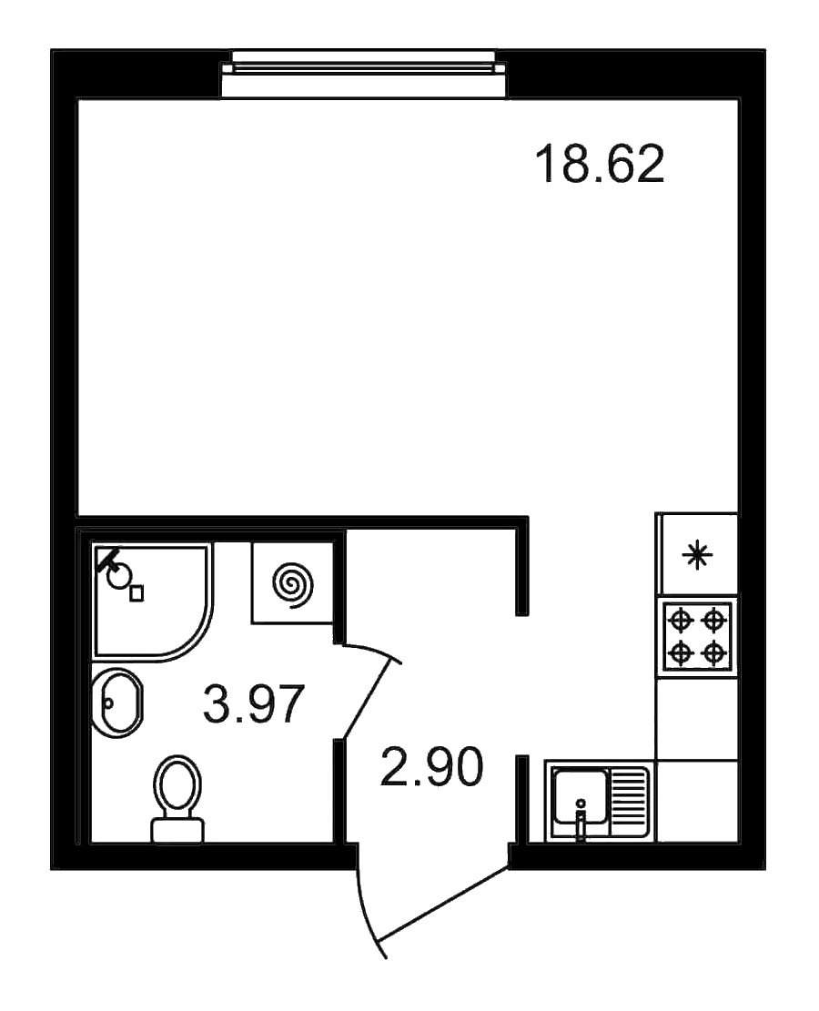 Квартира студия 25.49 м², 1/15 эт., ЖК «Новые горизонты»